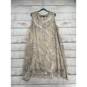 Alfani A-Line Abstract Print Sleeveless Dress Women's Size XL Beige/Black
